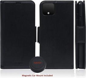 img 3 attached to 🚗 Navor Universal Car Mount & Detachable Magnetic Wallet Case for Google Pixel 4 - Black [RFID Protection] [Logo Hole] [Vajio Series]