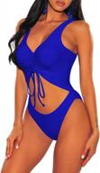 vamjump womens v neck swimsuit tie ruched cut out monokini high leg one piece bathing suit logo