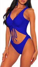img 3 attached to VamJump Womens V Neck Swimsuit Tie Ruched Cut Out Monokini High Leg One Piece Bathing Suit