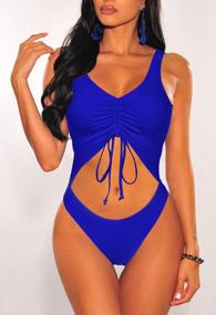 img 2 attached to VamJump Womens V Neck Swimsuit Tie Ruched Cut Out Monokini High Leg One Piece Bathing Suit