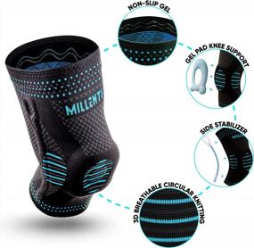 img 3 attached to Millenti Knee Brace Compression Sleeve - Side Stabilizers & Patella Gel Pad, Knee Pain Running, Arthritis, ACL, Basketball, Football, Gym, Meniscus Tear, (Single) Black Blue, See Chart Size S, KB02LBU