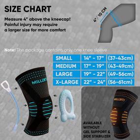 img 2 attached to Millenti Knee Brace Compression Sleeve - Side Stabilizers & Patella Gel Pad, Knee Pain Running, Arthritis, ACL, Basketball, Football, Gym, Meniscus Tear, (Single) Black Blue, See Chart Size S, KB02LBU