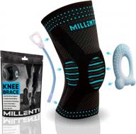 millenti knee brace compression sleeve - side stabilizers & patella gel pad, knee pain running, arthritis, acl, basketball, football, gym, meniscus tear, (single) black blue, see chart size s, kb02lbu logo