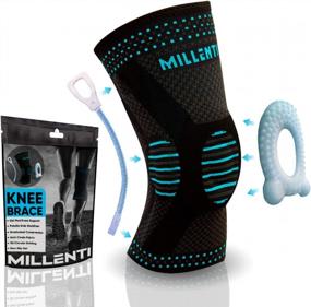 img 4 attached to Millenti Knee Brace Compression Sleeve - Side Stabilizers & Patella Gel Pad, Knee Pain Running, Arthritis, ACL, Basketball, Football, Gym, Meniscus Tear, (Single) Black Blue, See Chart Size S, KB02LBU