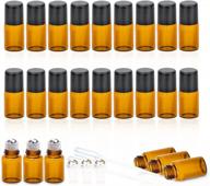 24-pack amber 2ml essential oil roller bottles by zejia with stainless steel roller balls and 2 droppers - mini glass roll-on bottles for oils logo