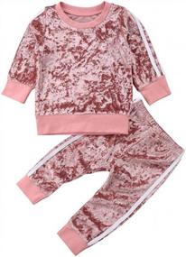 img 4 attached to Бархатный комплект одежды для девочек с длинным рукавом и брюками для модных малышей