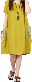 img 4 attached to Women'S Cotton Linen Short Sleeve Summer Baggy Dress With Pockets - SCOFEEL