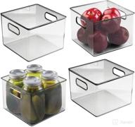 mdesign plastic food storage container bin with handles - kitchen organizing solution for snacks, produce, pasta - bpa free, 4 pack - smoke gray логотип