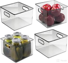 img 4 attached to mDesign Plastic Food Storage Container Bin with Handles - Kitchen Organizing Solution for Snacks, Produce, Pasta - BPA Free, 4 Pack - Smoke Gray