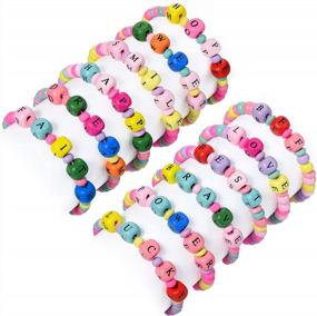 img 4 attached to Kids Beaded Bracelets 12-Pack - Girls Toddler Jewelry Cute Unicorn Mermaid Rainbow Wooden Bead Friendship Princess Party Favors