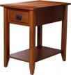 brown transitional wooden chair side end table with drawer and open shelf - benjara logo
