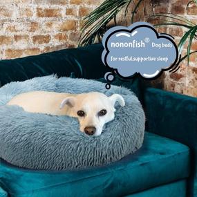 img 1 attached to Relaxing Round Donut Bed For Anxious Dogs In Teal Aqua Shade, Soft Machine Washable Faux Fur Plush Bed For Small Dogs And Cats With Non-Slip Bottom