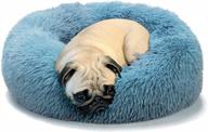 расслабляющая круглая кровать-пончик для беспокойных собак бирюзово-голубого оттенка, мягкая плюшевая кровать из искусственного меха, которую можно стирать в машине, для маленьких собак и кошек с нескользящим дном логотип
