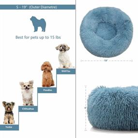 img 2 attached to Relaxing Round Donut Bed For Anxious Dogs In Teal Aqua Shade, Soft Machine Washable Faux Fur Plush Bed For Small Dogs And Cats With Non-Slip Bottom