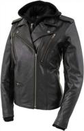 женская черная кожаная куртка xelement xs2516 с капюшоном и вентиляцией mc xelement xs2516 — большой размер логотип