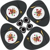 jtx placemat set: 4 coasters & 4 faux leather mats for dining tables - waterproof, heat resistant, & easy to clean (black) logo