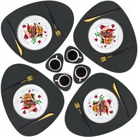 img 4 attached to JTX Placemat Set: 4 Coasters & 4 Faux Leather Mats For Dining Tables - Waterproof, Heat Resistant, & Easy To Clean (Black)