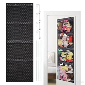 img 4 attached to 🧸 Over The Door Stuffed Animal Storage Organizer | Toy Net Hammock with 4 Large Pockets | Hanging Organizer for Bedroom, Bathroom, Nursery, Kids Room