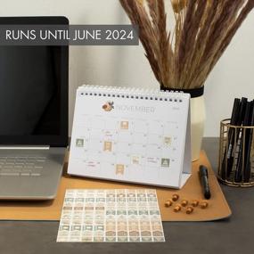img 2 attached to Небольшой настольный календарь с наклейками на 2023 год – органайзер для рабочего стола с откидной крышкой 6 x 8 дюймов – до июня 2024 года