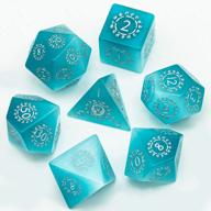 handmade natural gemstone dice set - 7pcs crystal dnd dice set for dungeons & dragons and mtg table games, featuring rune blue cat's eye design логотип