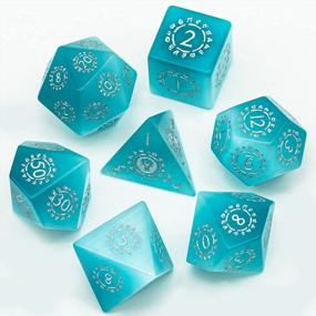img 4 attached to Handmade Natural Gemstone Dice Set - 7PCS Crystal DND Dice Set For Dungeons & Dragons And MTG Table Games, Featuring Rune Blue Cat'S Eye Design