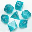 handmade natural gemstone dice set - 7pcs crystal dnd dice set for dungeons & dragons and mtg table games, featuring rune blue cat's eye design logo