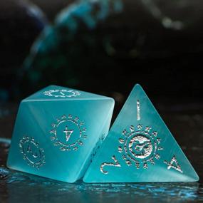 img 2 attached to Handmade Natural Gemstone Dice Set - 7PCS Crystal DND Dice Set For Dungeons & Dragons And MTG Table Games, Featuring Rune Blue Cat'S Eye Design
