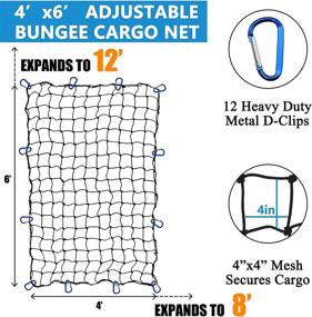 img 3 attached to 🚚 Funmit 4x6ft Cargo Net: Stretchable to 8x12ft with 12 Carabiners - Bungee Cargo Netting for Pickup Truck Bed