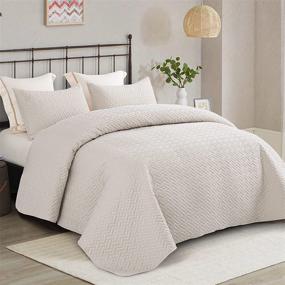 img 4 attached to 🛏️ Exclusivo Mezcla 3-Piece King Size Quilt Set - Soft, Lightweight, and Reversible Bedspread with Pillow Shams - Basket Quilted Bed Cover and Coverlet for King Beds (96x104 Inches, Bone)
