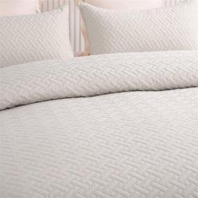 img 2 attached to 🛏️ Exclusivo Mezcla 3-Piece King Size Quilt Set - Soft, Lightweight, and Reversible Bedspread with Pillow Shams - Basket Quilted Bed Cover and Coverlet for King Beds (96x104 Inches, Bone)