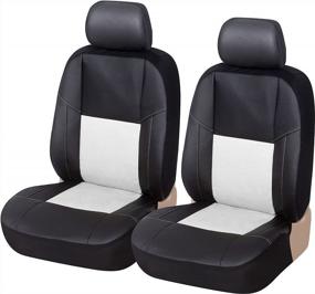 img 4 attached to 🚗Универсальные чехлы для автомобильных сидений - водонепроницаемые, кожаные и совместимые с подушками безопасности, предназначенные для передних сидений автомобиля, грузовика, фургона и внедорожника, выпускаются компанией AUTOYOUTH - серого цвета.