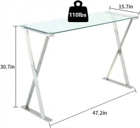 img 3 attached to Modern Console Table With Tempered Glass Top, X-Shaped Stainless Steel Leg Entryway Sofa Table For Living Room Hallway 47.2"W X 15.7"D X 30.7"H