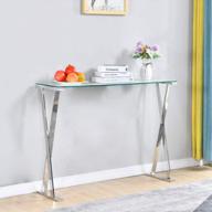 modern console table with tempered glass top, x-shaped stainless steel leg entryway sofa table for living room hallway 47.2"w x 15.7"d x 30.7"h logo