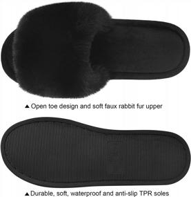 img 3 attached to Parlovable Faux Fur Slippers For Women - Fluffy Flat Spa Shoes With Open Toe, Memory Foam Slide Sandals For Indoor And Outdoor Use