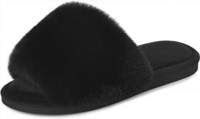 img 4 attached to Parlovable Faux Fur Slippers For Women - Fluffy Flat Spa Shoes With Open Toe, Memory Foam Slide Sandals For Indoor And Outdoor Use