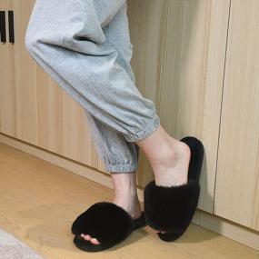 img 1 attached to Parlovable Faux Fur Slippers For Women - Fluffy Flat Spa Shoes With Open Toe, Memory Foam Slide Sandals For Indoor And Outdoor Use