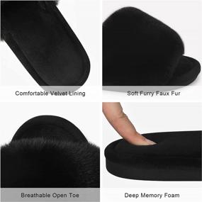 img 2 attached to Parlovable Faux Fur Slippers For Women - Fluffy Flat Spa Shoes With Open Toe, Memory Foam Slide Sandals For Indoor And Outdoor Use