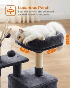 img 1 attached to 🐱 FEANDREA Smoky Gray Cat Tree with Padded Perch, Cat Cave, 3 Pompoms, Cat Activity Center - Small Cat Tower for Optimal Feline Entertainment - UPCT121G01