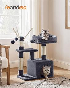 img 3 attached to 🐱 FEANDREA Smoky Gray Cat Tree with Padded Perch, Cat Cave, 3 Pompoms, Cat Activity Center - Small Cat Tower for Optimal Feline Entertainment - UPCT121G01