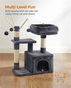 img 2 attached to 🐱 FEANDREA Smoky Gray Cat Tree with Padded Perch, Cat Cave, 3 Pompoms, Cat Activity Center - Small Cat Tower for Optimal Feline Entertainment - UPCT121G01