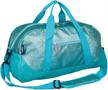 wildkin kids overnighter duffel bag: perfect for sleepovers & travel, carry-on size & ideal for school practice or overnight (blue glitter) logo