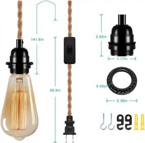 img 3 attached to 2 Pack Vintage Industrial Pendant Light Kits With 15FT Twisted Hemp Rope Cord And On/Off Switch, E26 Socket For Farmhouse DIY, By DORESshop