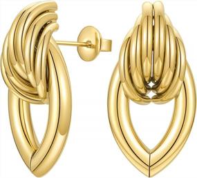 img 4 attached to EF ENFASHION 14K Gold Plated Geometric Stud Earrings For Women And Girls - Chic And Stylish Gift For Any Occasion