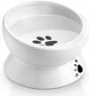 elevated cat water bowl - ceramic raised tilted feeder prevents vomiting, perfect for small dogs & fat faced cats (white) logo