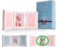 premium baby handprint & footprint photo frame kit: personalized newborn keepsake with no mold clay casting - perfect baby shower gift for boys and girls - wall/table display - includes free stamp set - pink logo