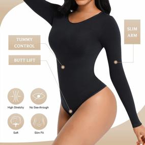 img 1 attached to Seamless Long Sleeve Thong Bodysuit For Women - Tummy Control Shapewear 2023 Winter Fashion Top By FeelinGirl