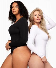 img 2 attached to Seamless Long Sleeve Thong Bodysuit For Women - Tummy Control Shapewear 2023 Winter Fashion Top By FeelinGirl