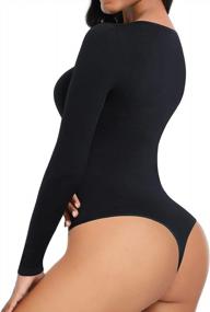 img 3 attached to Seamless Long Sleeve Thong Bodysuit For Women - Tummy Control Shapewear 2023 Winter Fashion Top By FeelinGirl