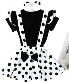 img 1 attached to Adorable Toddler Girl'S Polka Dot Suspender Skirt Set With Ruffled Top And Headband