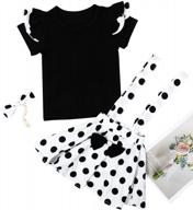 adorable toddler girl's polka dot suspender skirt set with ruffled top and headband logo